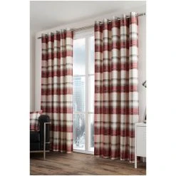 Fusion Red Balmoral Check Eyelet Curtains