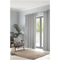 Fusion Grey Navaho Cotton Eyelet Curtains