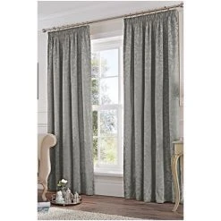Fusion Silver Eastbourne Damask Jacquard Lined Pencil Pleat Curtains