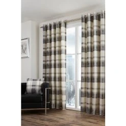 Fusion Grey Balmoral Check Lined Eyelet Curtains