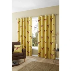 Fusion Yellow Pheasant Eyelet Curtains