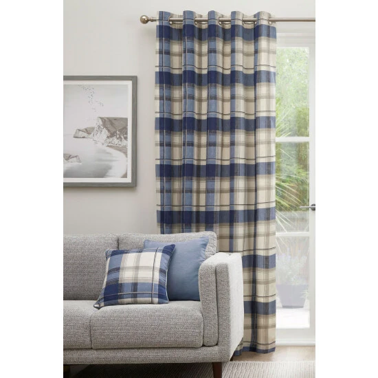 Fusion Blue Balmoral Check Eyelet Curtains 1 Fusion Blue Balmoral Check Eyelet Curtains
