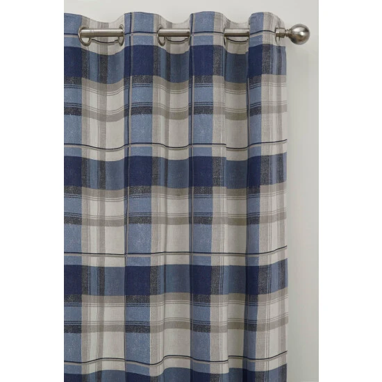 Fusion Blue Balmoral Check Eyelet Curtains 2 Fusion Blue Balmoral Check Eyelet Curtains - Image 2