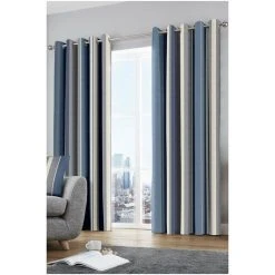 Fusion Blue Whitworth Stripe Lined Eyelet Curtains