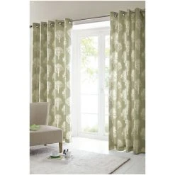 Fusion Green Woodland Trees Eyelet Curtains