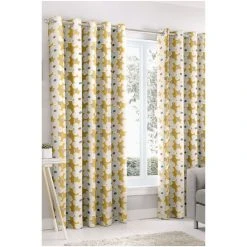 Fusion Ochre Yellow Aura Retro Floral Lined Eyelet Curtains -Fusion Shop unnamed file 310
