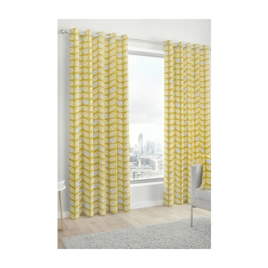 Fusion Ochre Yellow Delft Skandi Geo Leaf Lined Eyelet Curtains 3 Fusion Ochre Yellow Delft Skandi Geo Leaf Lined Eyelet Curtains - Image 3