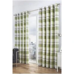 Fusion Green Balmoral Check Eyelet Lined Curtains