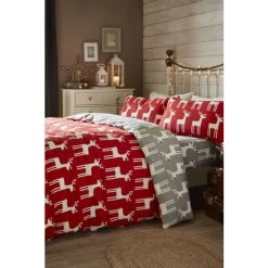 Fusion Grey Christmas Reindeer Brushed Cotton Duvet Cover And Pillowcase Set