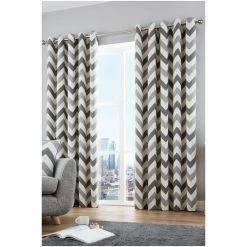 Fusion Ochre Yellow Chevron Geo Lined Eyelet Curtains
