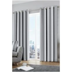 Fusion Grey/White Whitworth Stripe Lined Eyelet Curtains