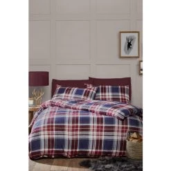 Fusion Berry Red Edwards Check Duvet Cover And Pillowcase Set