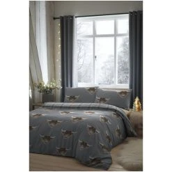 Fusion Grey Highland Cow Easy Care Duvet Cover And Pillowcase Set
