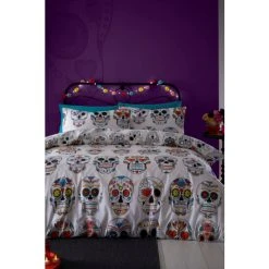 Fusion Multi Halloween Skulls Duvet Cover And Pillowcase Set