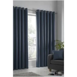 Fusion Blue Strata Eyelet Dim Out Curtains Eyelet Curtains