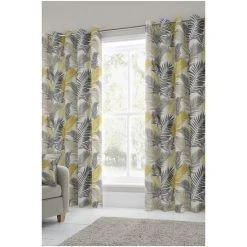 Fusion Yellow Tropical Eyelet Curtains
