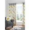 Fusion Yellow Adriana Floral Lined Eyelet Curtains