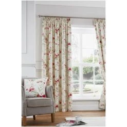 Fusion Red Jeannie Floral Lined Pencil Pleat Curtains